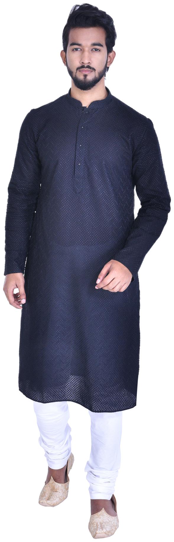 

Manyavar Men Black Full Sleeve Kurta Paired with Churidar