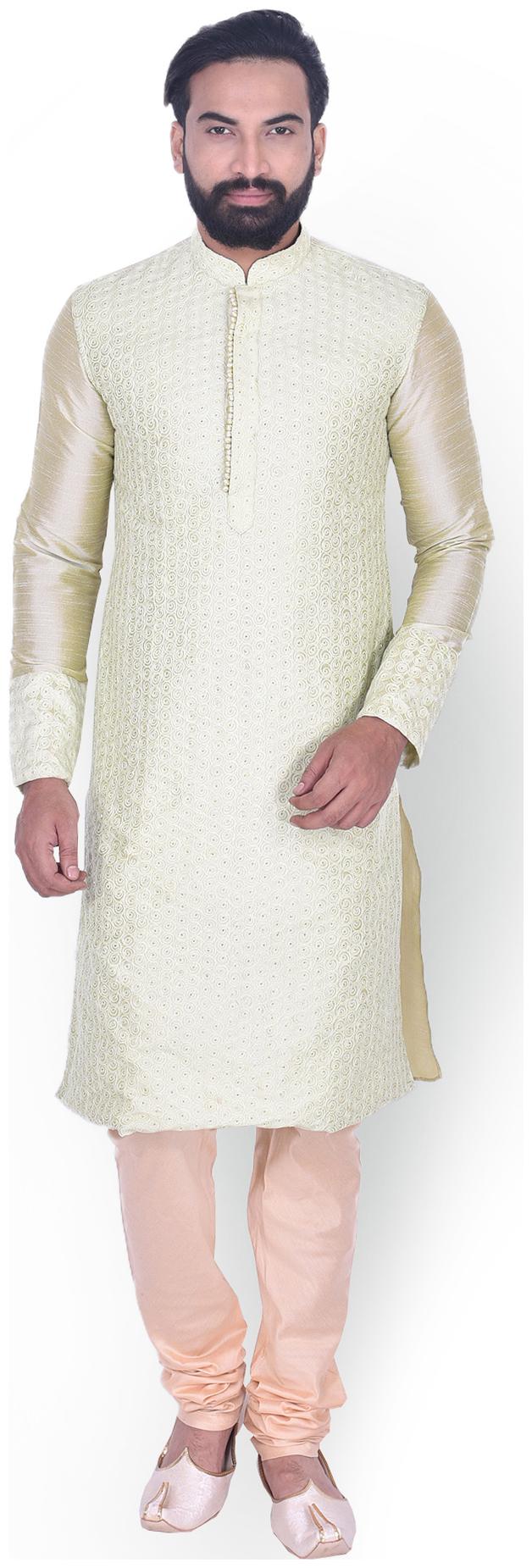 

Manyavar Men Green Full Sleeve Kurta Paired with Churidar