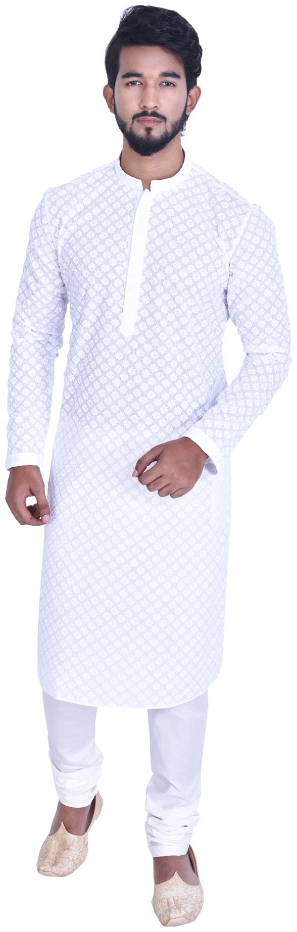 

Manyavar Men White Full Sleeve Kurta Paired with Churidar