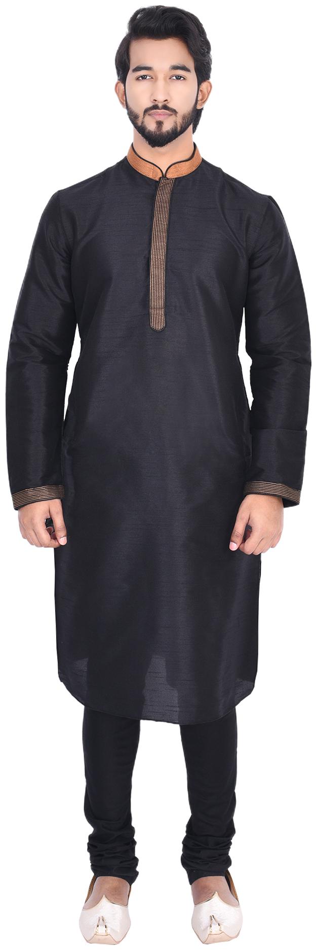 

Manyavar Men Black Full Sleeve Kurta Paired with Churidar