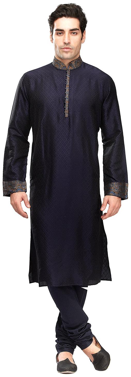 

Manyavar Men Blue Full Sleeve Kurta Paired with Churidar