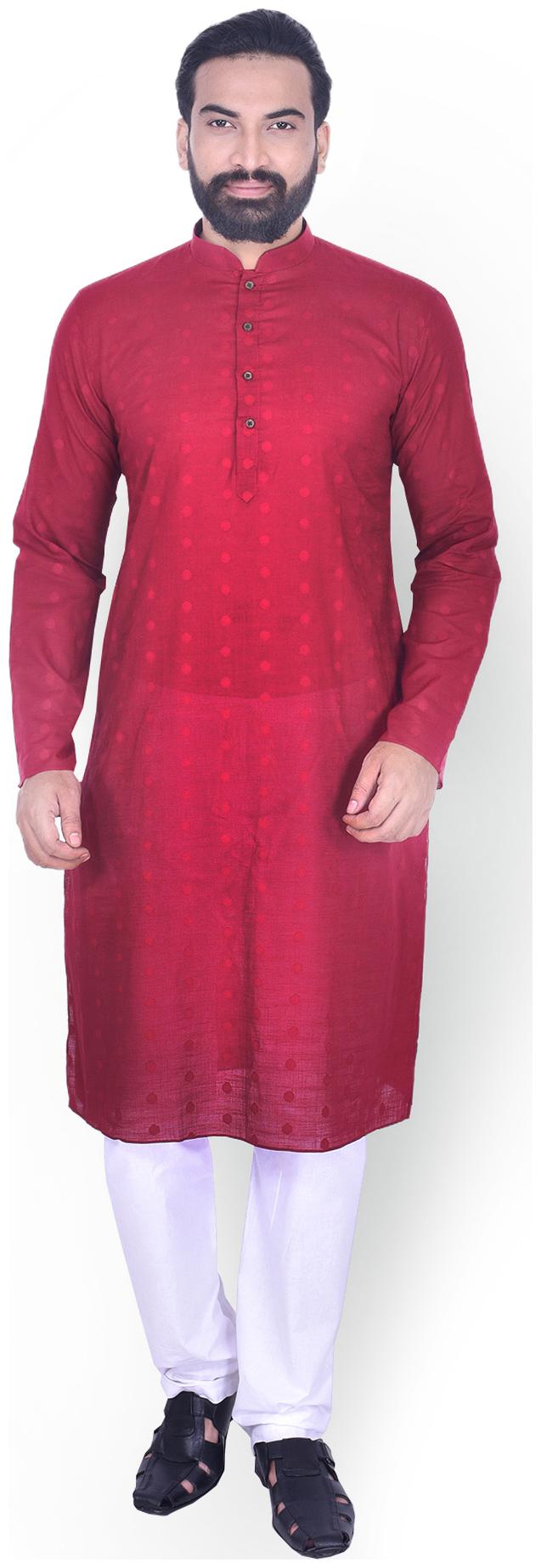 

Manyavar Men Maroon Full Sleeve Kurta Paired with Pyjama