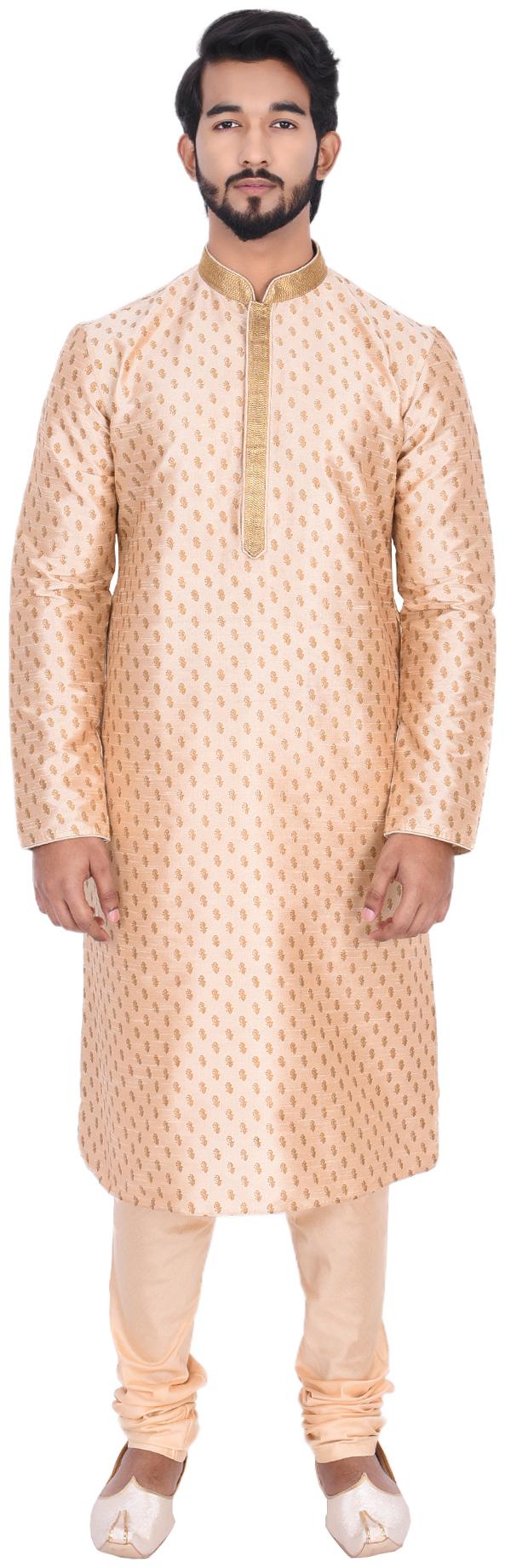 

Manyavar Men Beige Full Sleeve Printed Kurta Paired with Churidar