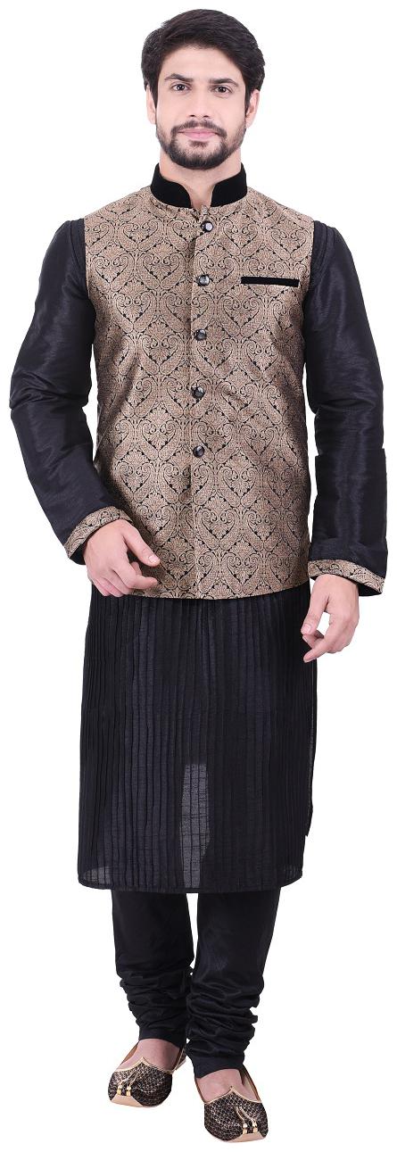 

Manyavar Men Black Full Sleeve Kurta Paired with Churidar Nehru Jacket