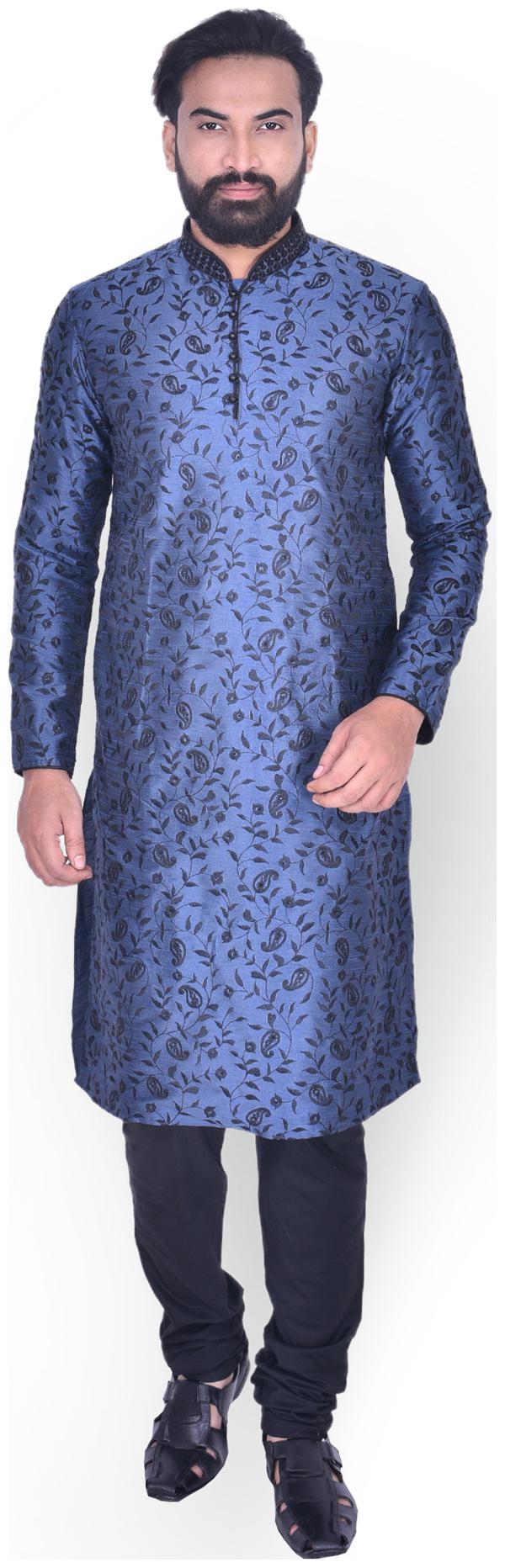 

Manyavar Men Blue Full Sleeve Kurta Paired with Churidar