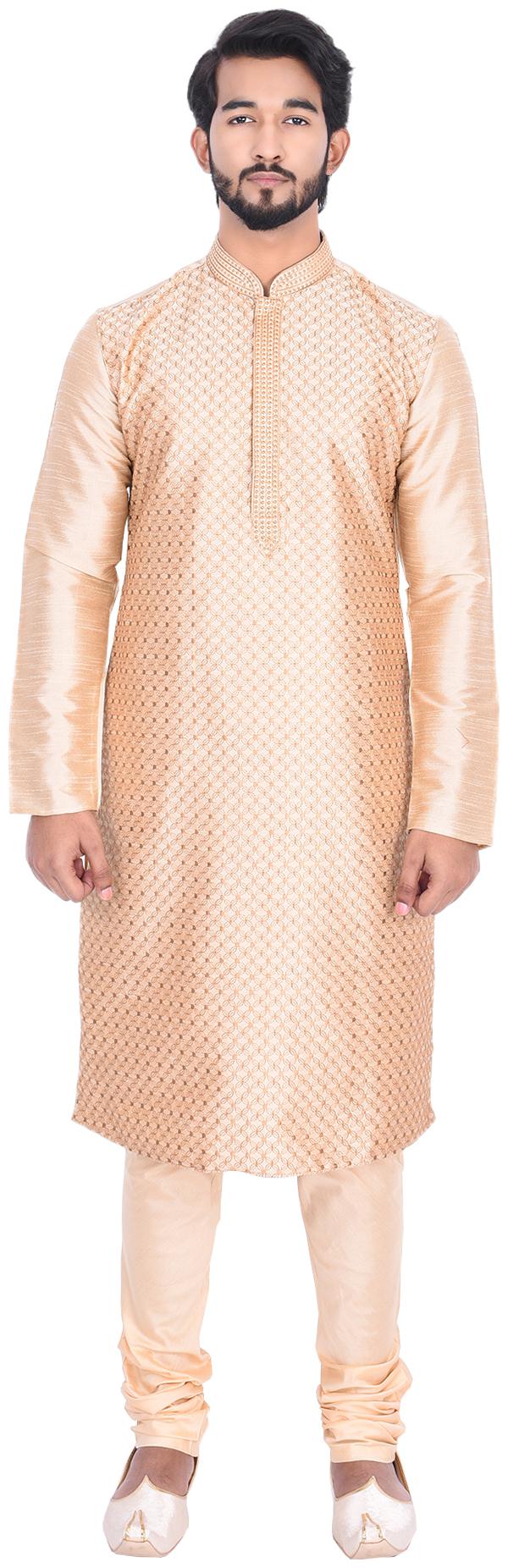 

Manyavar Men Beige Full Sleeve Kurta Paired with Churidar