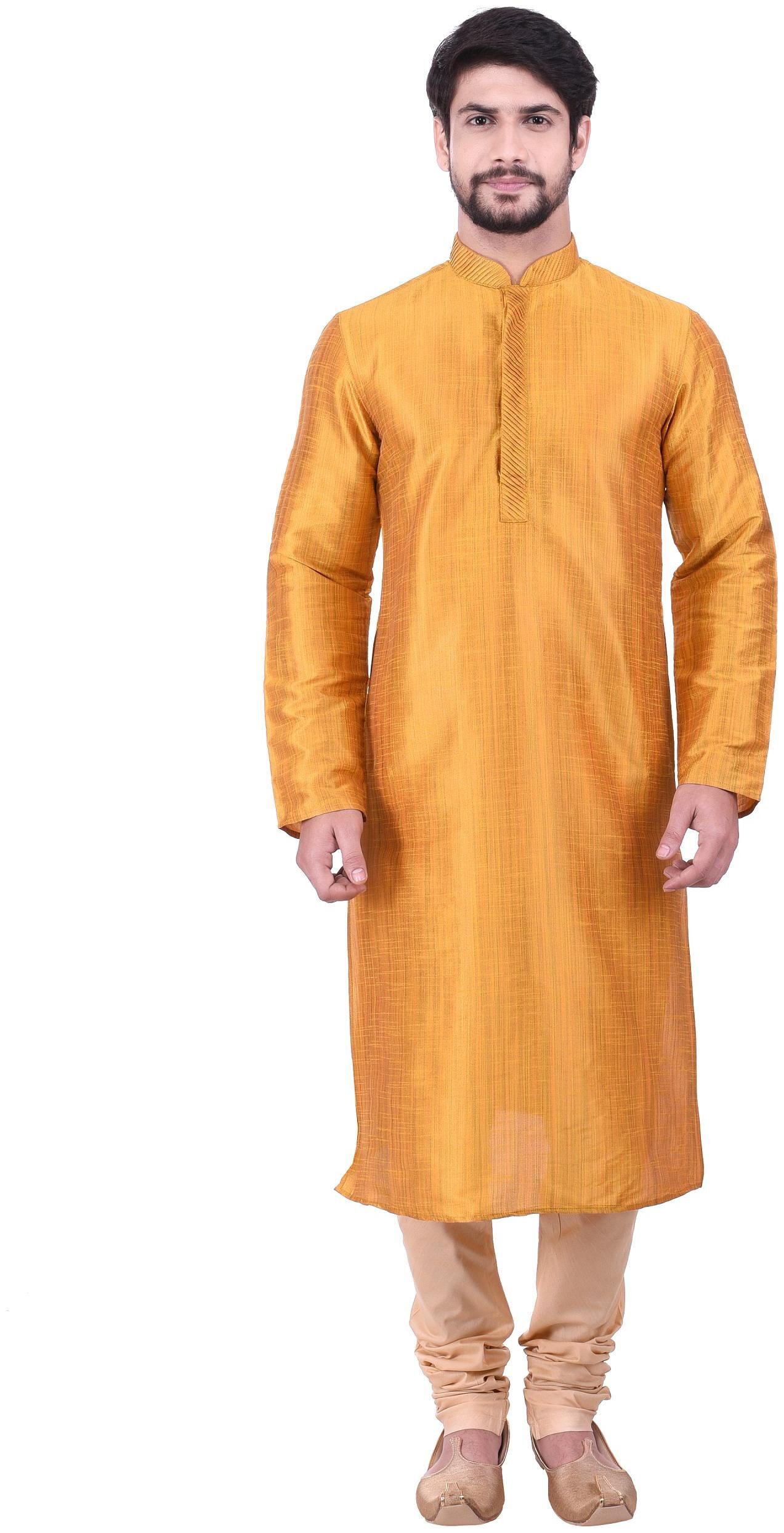 

Manyavar Men Yellow Full Sleeve Kurta Paired with Churidar