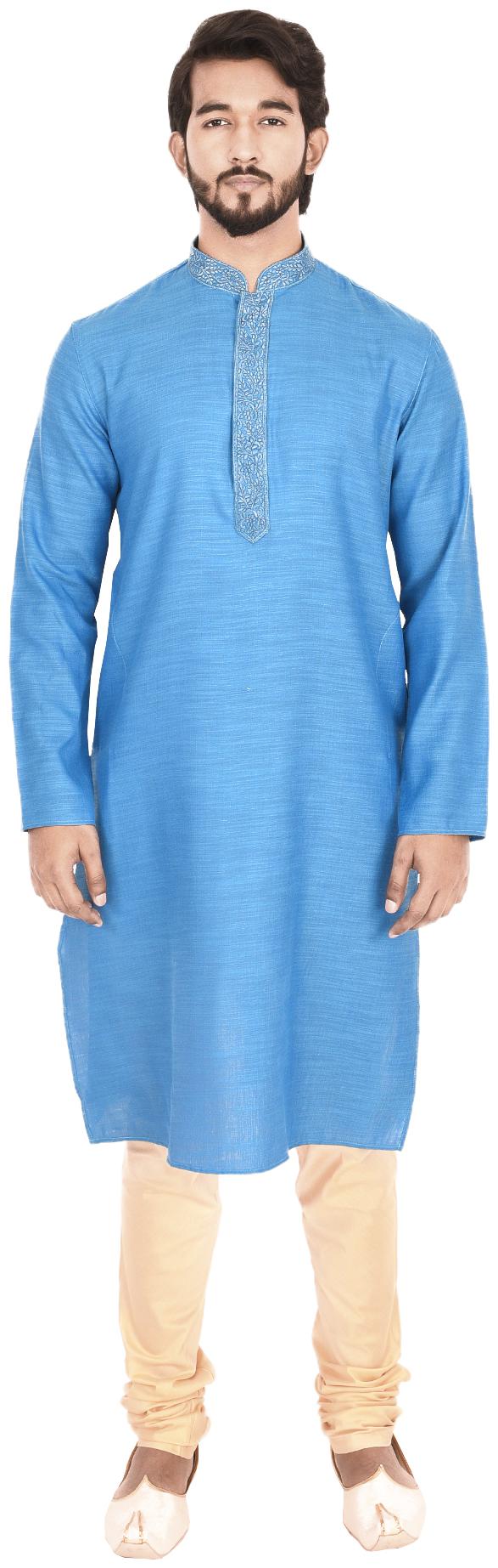 

Manyavar Men Blue Full Sleeve Kurta Paired with Churidar