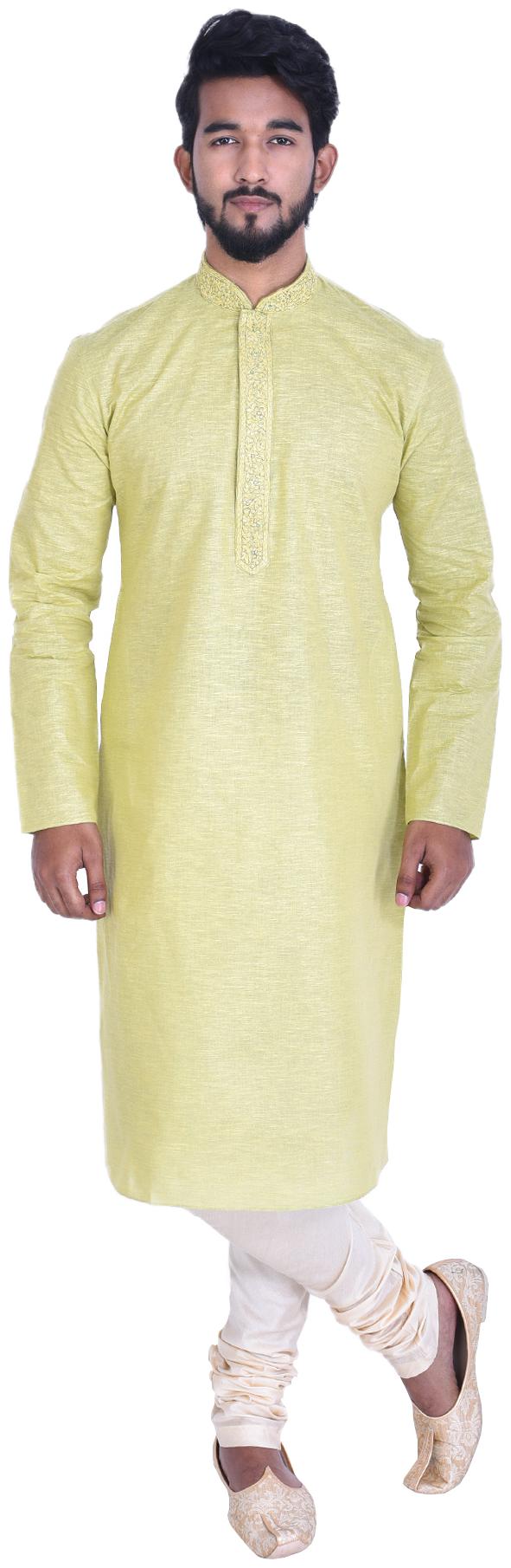 

Manyavar Men Green Full Sleeve Kurta Paired with Churidar