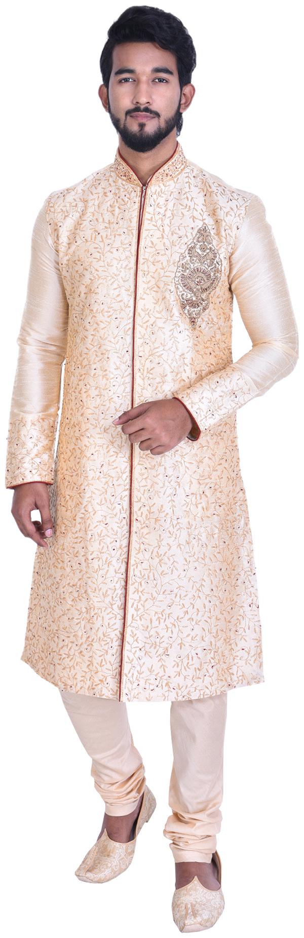 

Manyavar Men Beige Full Sleeve Kurta Paired with Churidar
