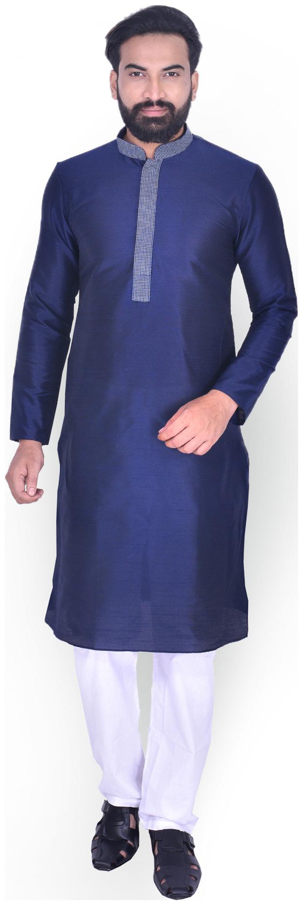 

Manyavar Men Blue Full Sleeve Solid Kurta Paired with Pyjama