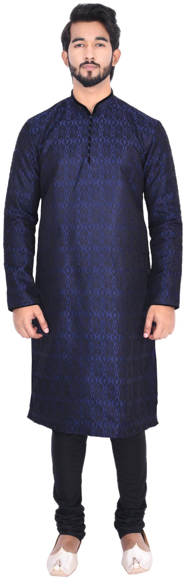 

Manyavar Men Blue Full Sleeve Kurta Paired with Churidar