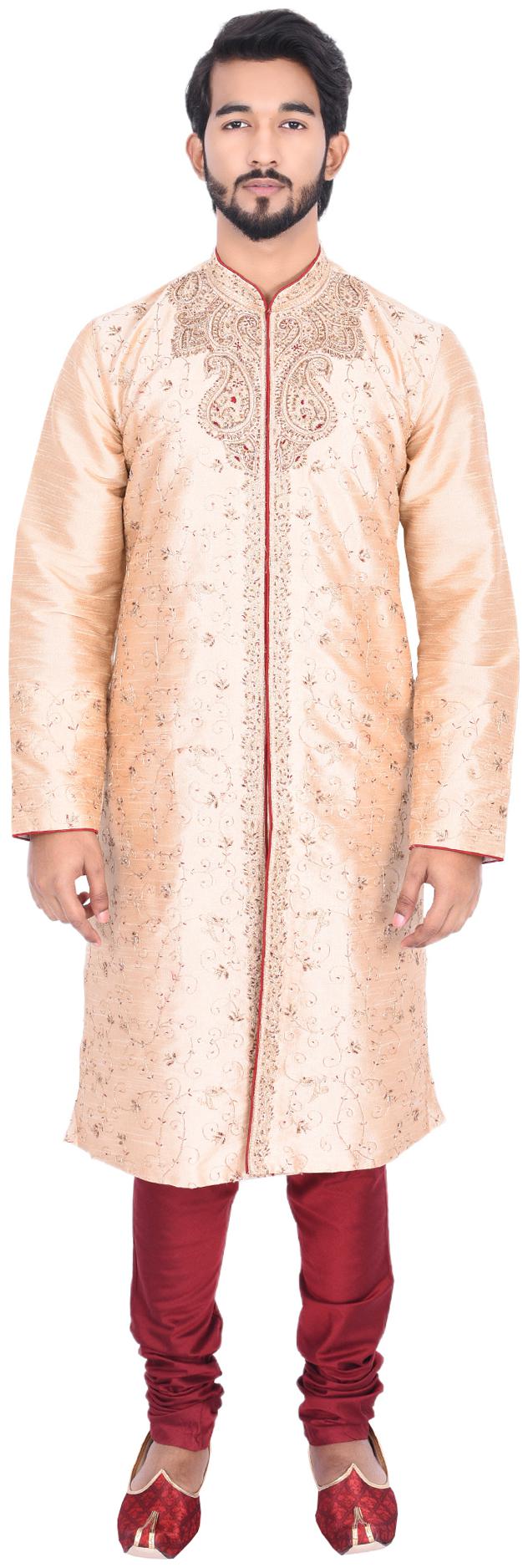 

Manyavar Men Beige Full Sleeve Kurta Paired with Churidar