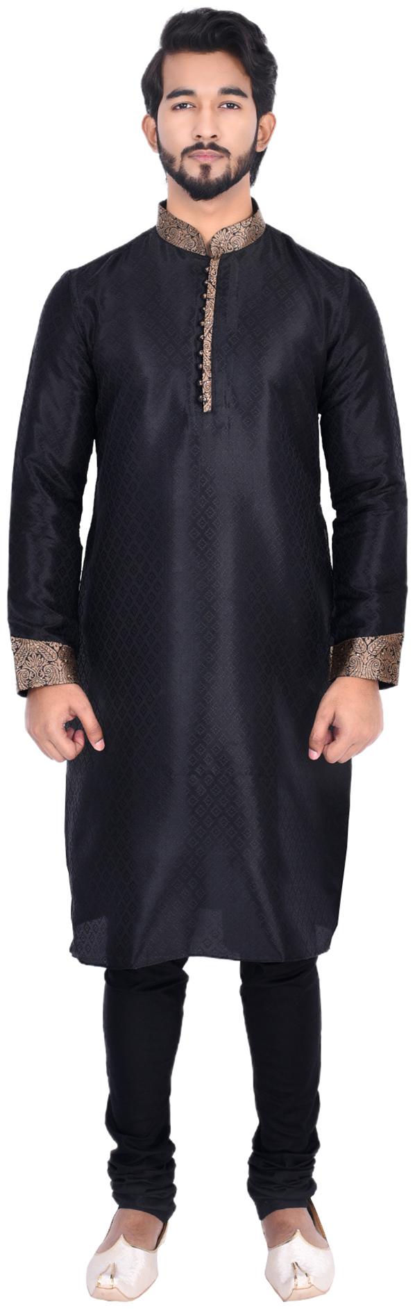 

Manyavar Men Black Full Sleeve Kurta Paired with Churidar