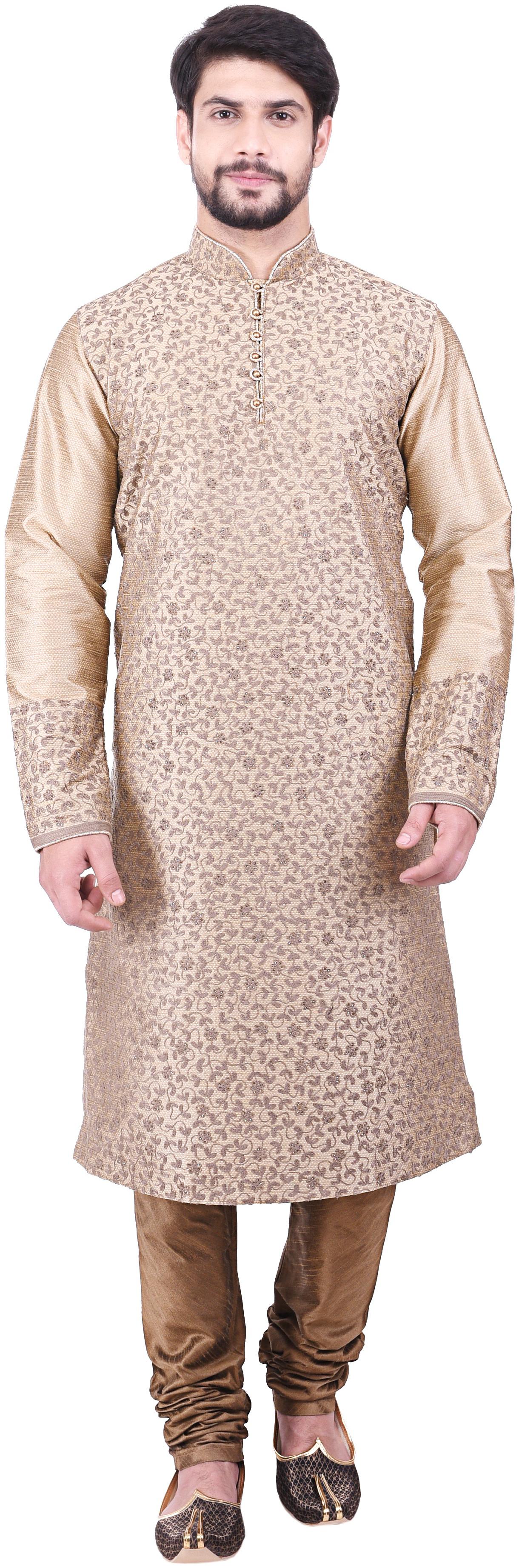 

Manyavar Men Beige Full Sleeve Kurta Paired with Churidar