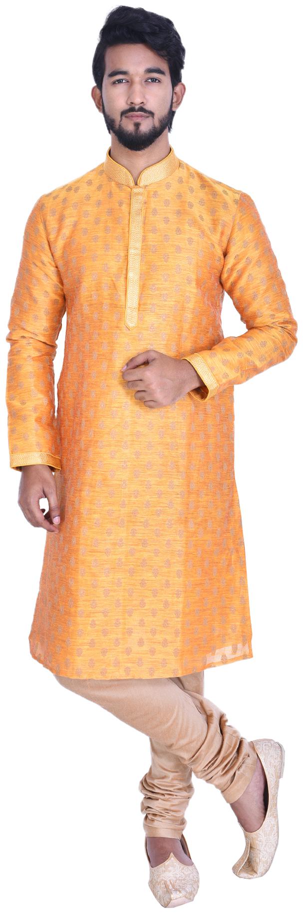 

Manyavar Men Yellow Full Sleeve Printed Kurta Paired with Churidar