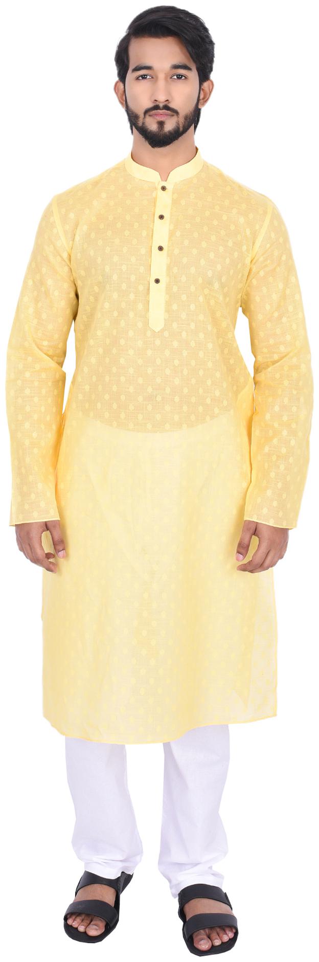 

Manyavar Men Yellow Full Sleeve Kurta Paired with Pyjama
