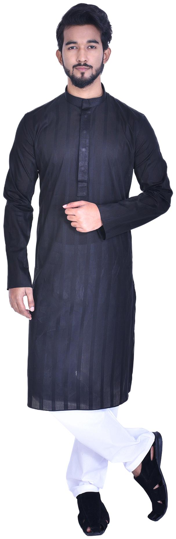 

Manyavar Men Black Full Sleeve Striped Kurta Paired with Pyjama