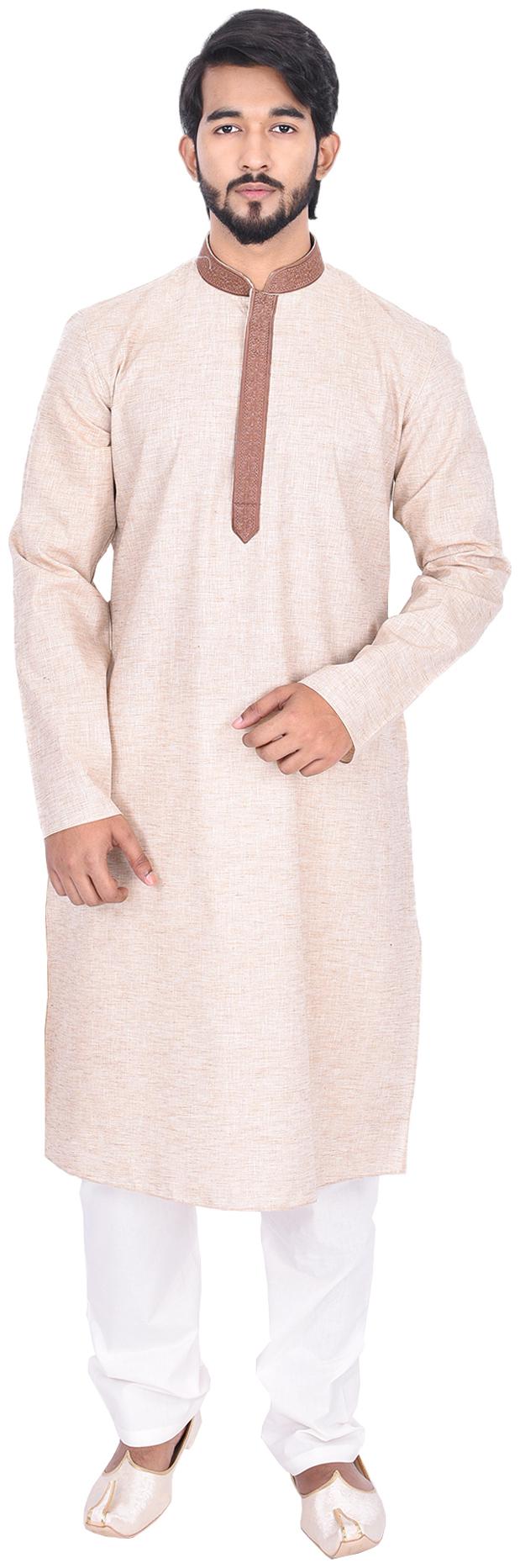

Manyavar Men Beige Full Sleeve Kurta Paired with Pyjama