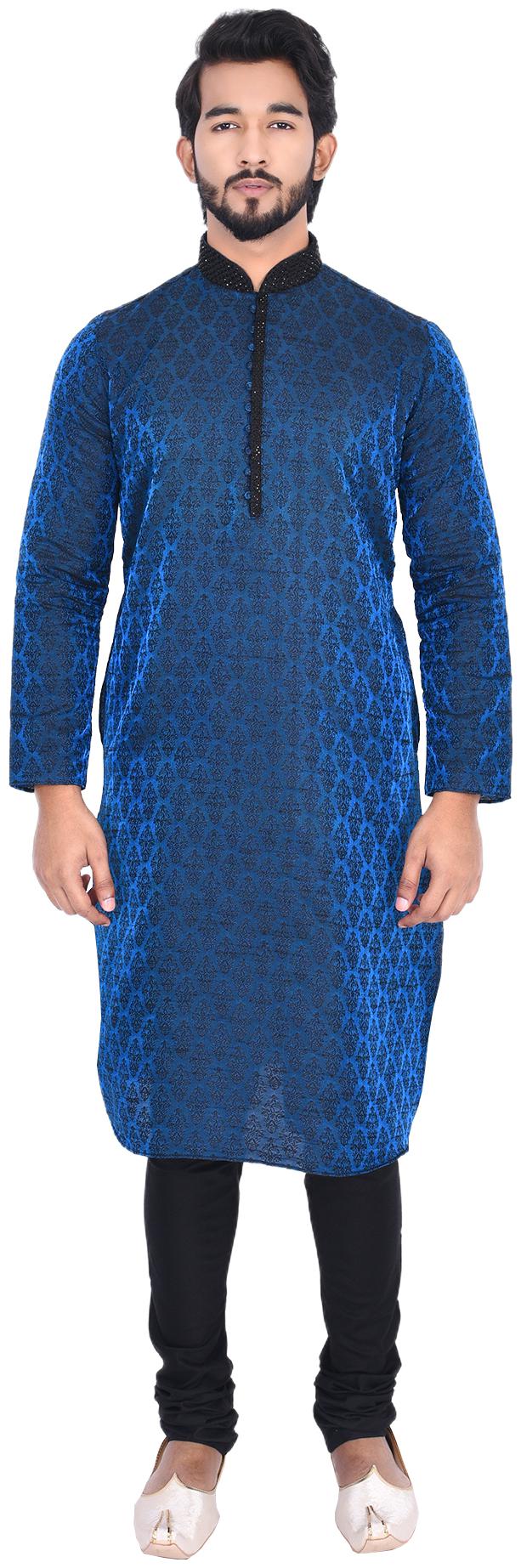 

Manyavar Men Blue Full Sleeve Kurta Paired with Churidar