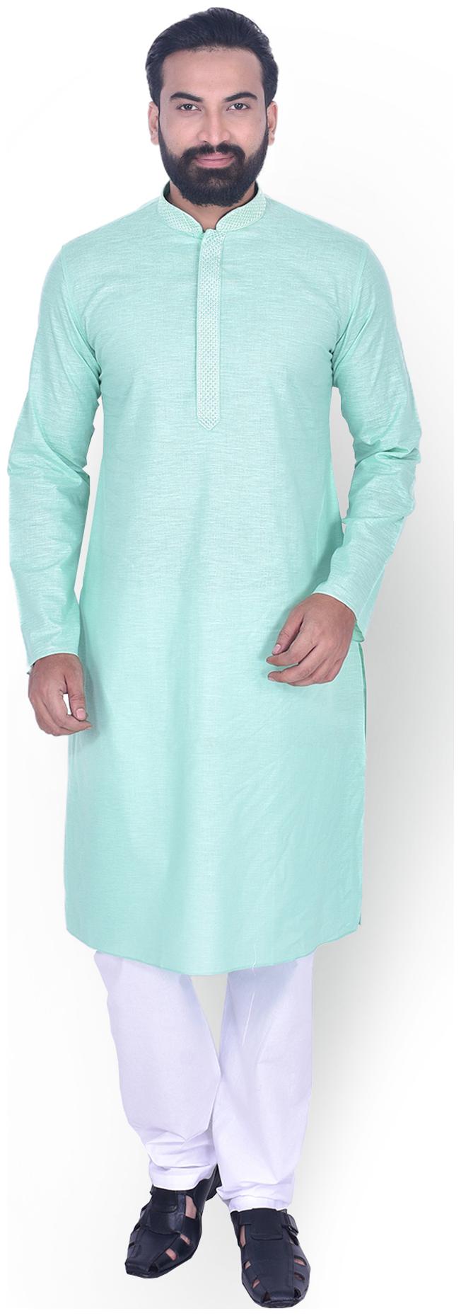 

Manyavar Men Green Full Sleeve Kurta Paired with Pyjama