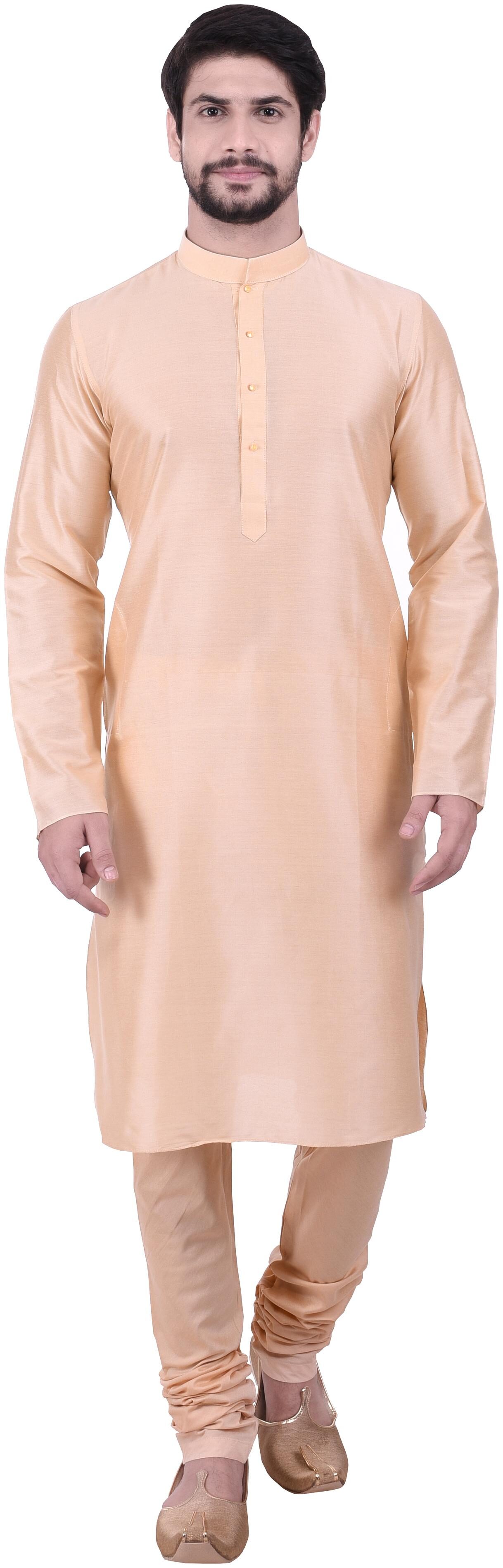 

Manyavar Men Beige Full Sleeve Solid Kurta Paired with Churidar