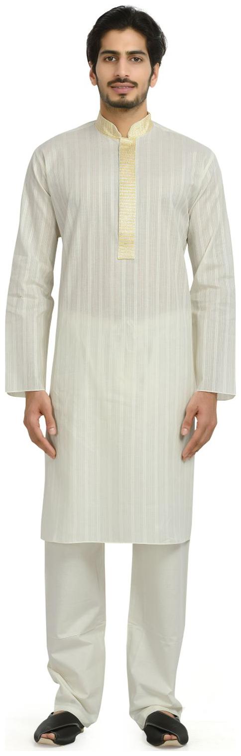 

Manyavar Off White Striped Kurta Pyjama Set