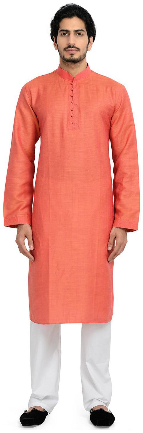 

Manyavar Orange White Linen Kurta Pyjama