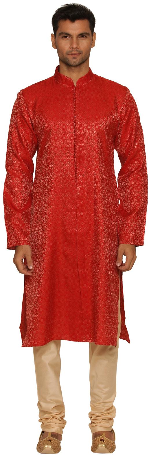 

Manyavar Red Trendy Self Design Men s Kurta and Pyjama