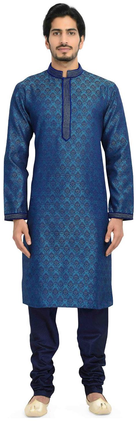 

Manyavar Royal Blue Brocade Kurta Churidar