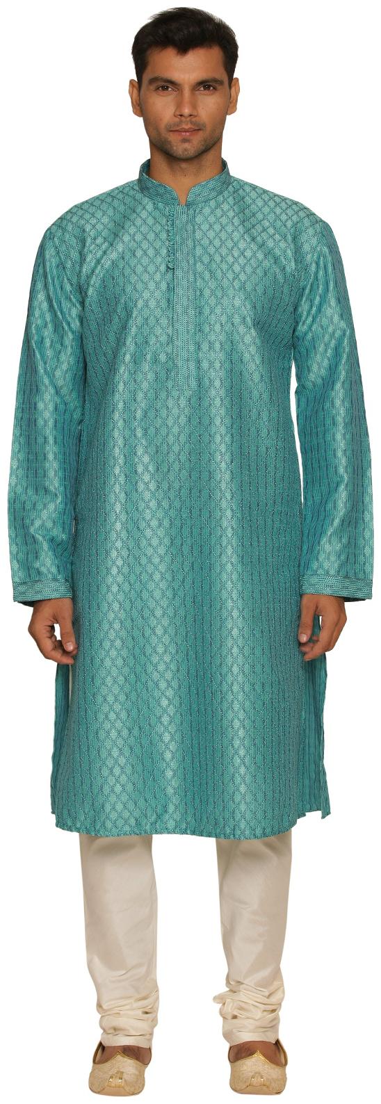 

Manyavar Self Design Green Kurta and White Pyjama