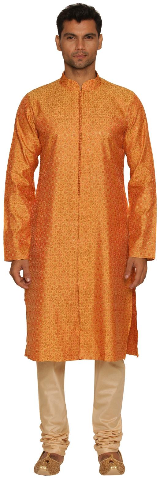 

Manyavar Self Design Orange Kurta and White Pyjama