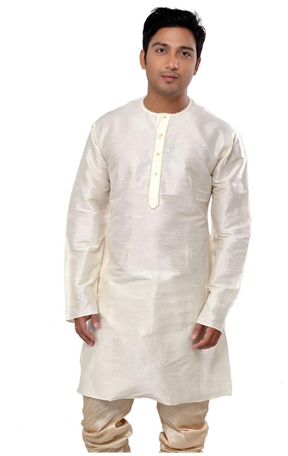 

Manyavar Simple Off White Round Neck Solid Kurta