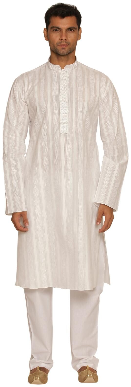 

Manyavar Striped White Kurta and Pyjama