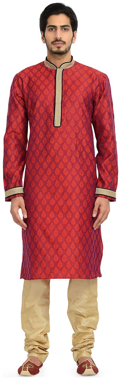 

Manyavar Trendy Red Beige Jacquard Kurta Churidar