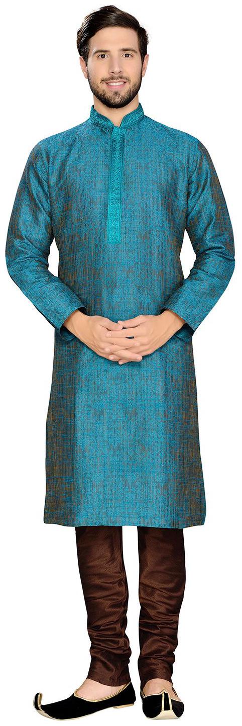 

Manyavar Trendy Feroze Blue Jacquard Kurta Churidar