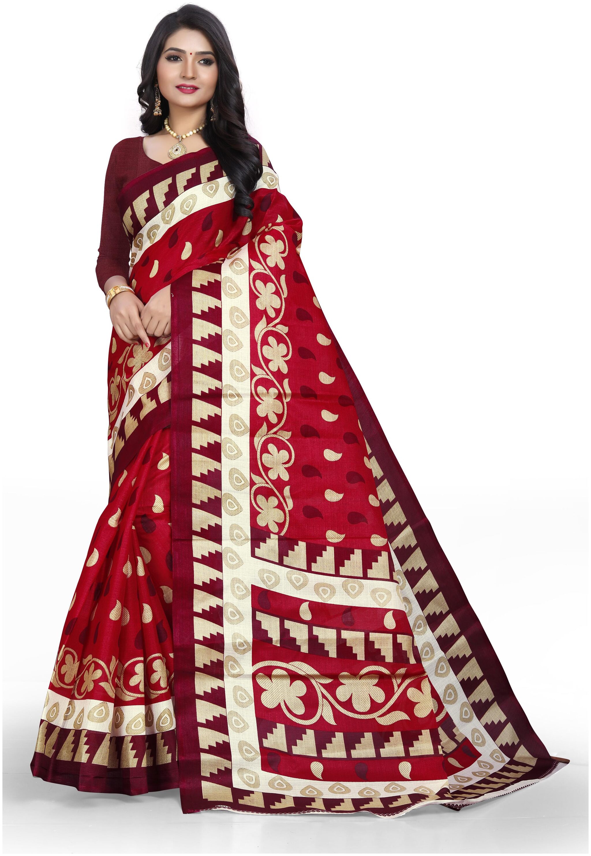 

Marabout Bangalori silk saree With Blouse Piece - Maroon