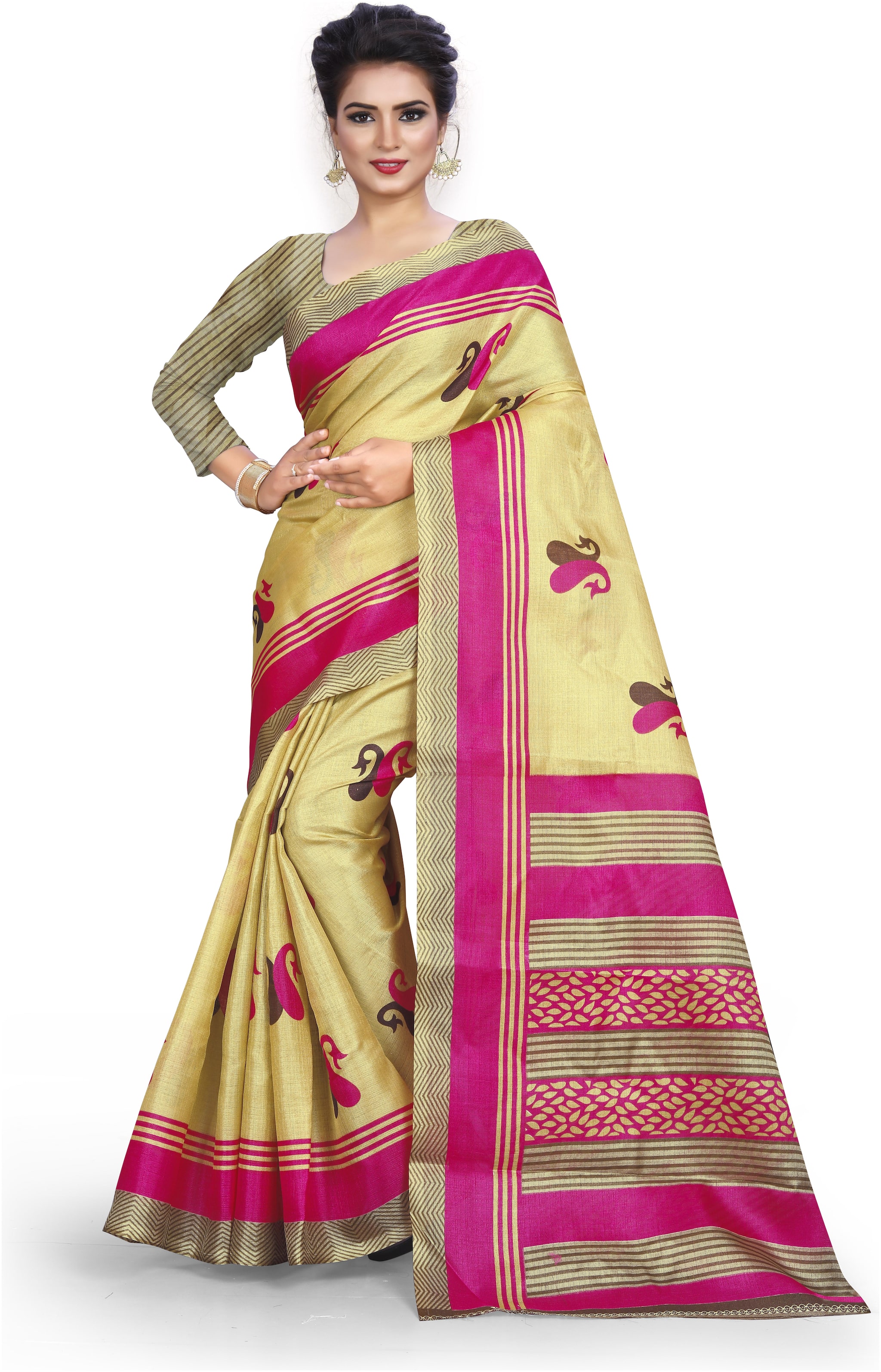

Marabout Bangalori silk saree With Blouse pcs - Pink Beige