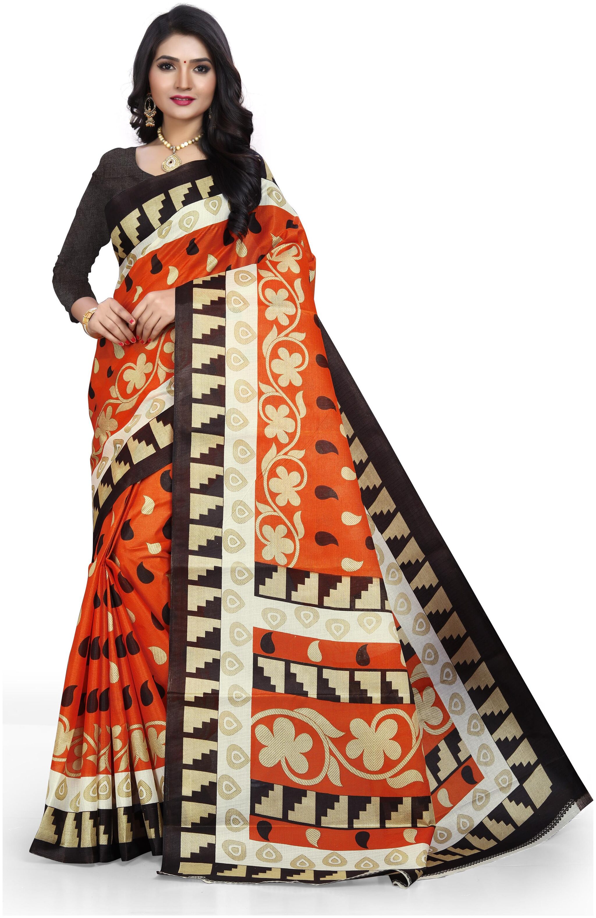 

Marabout Bangalori silk saree With Blouse Piece - Orange