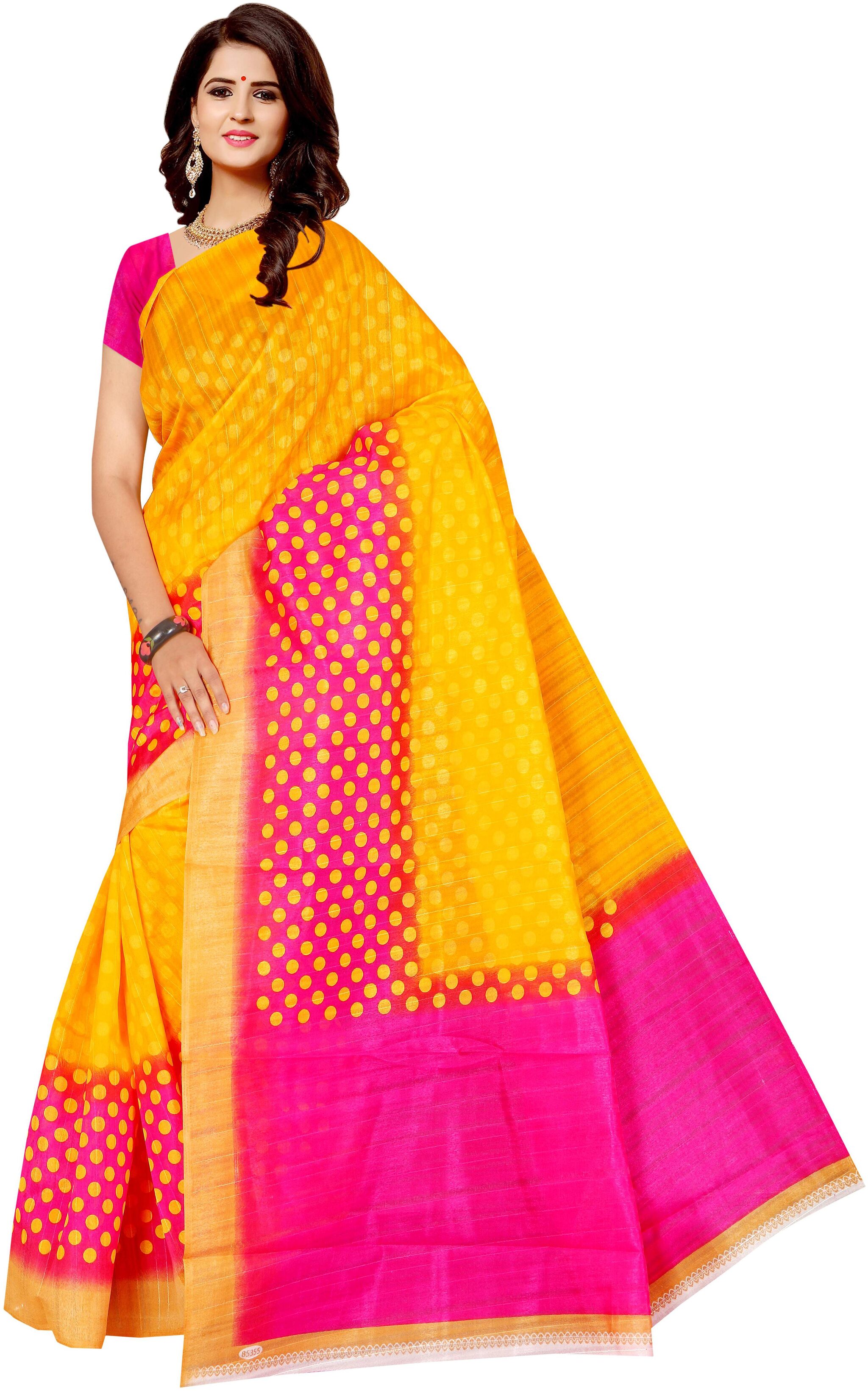 

Marabout Bangalori silk saree With Blouse Piece - Yellow