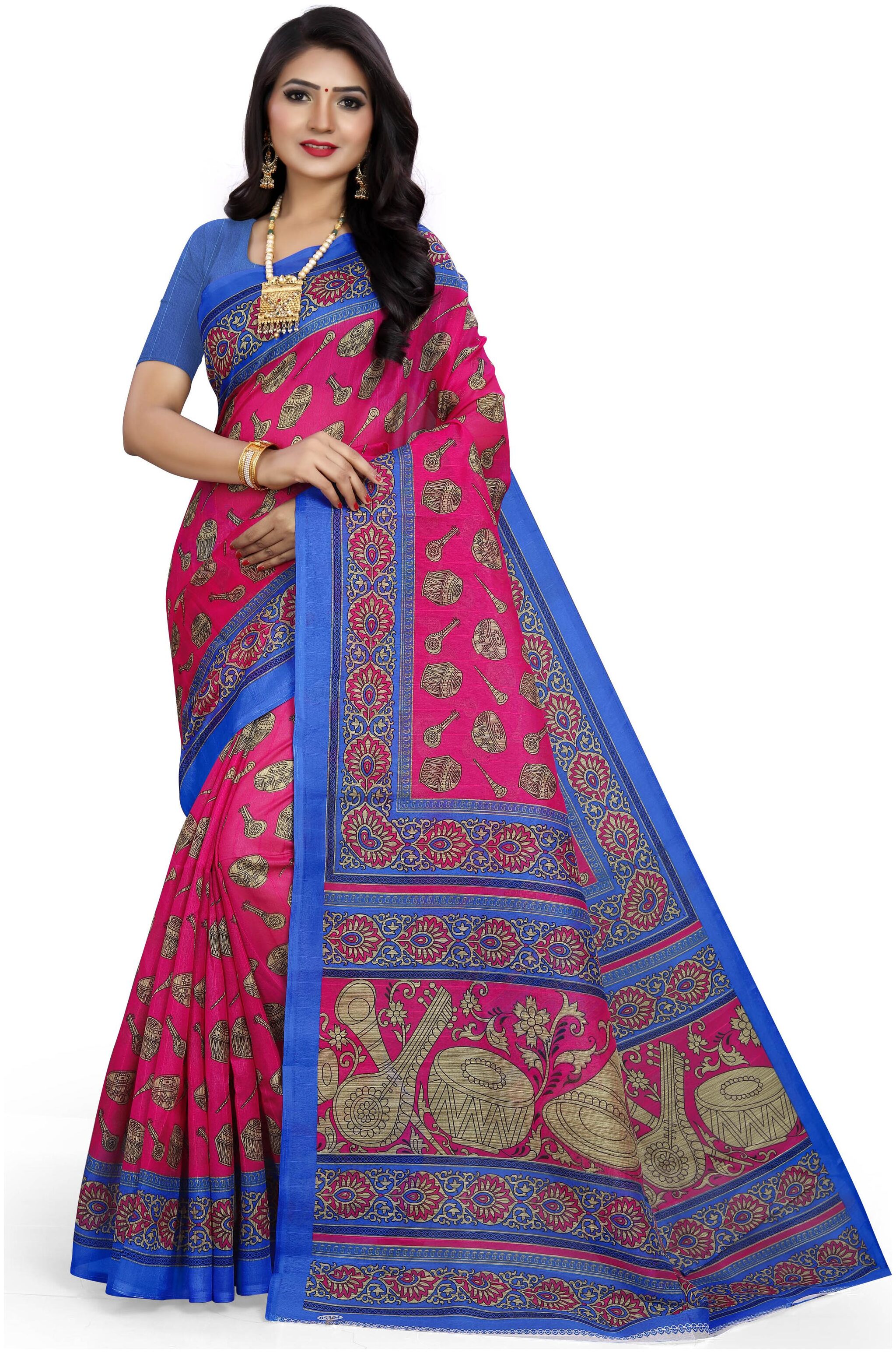 

Marabout Bangalori silk saree With Blouse Piece - Pink
