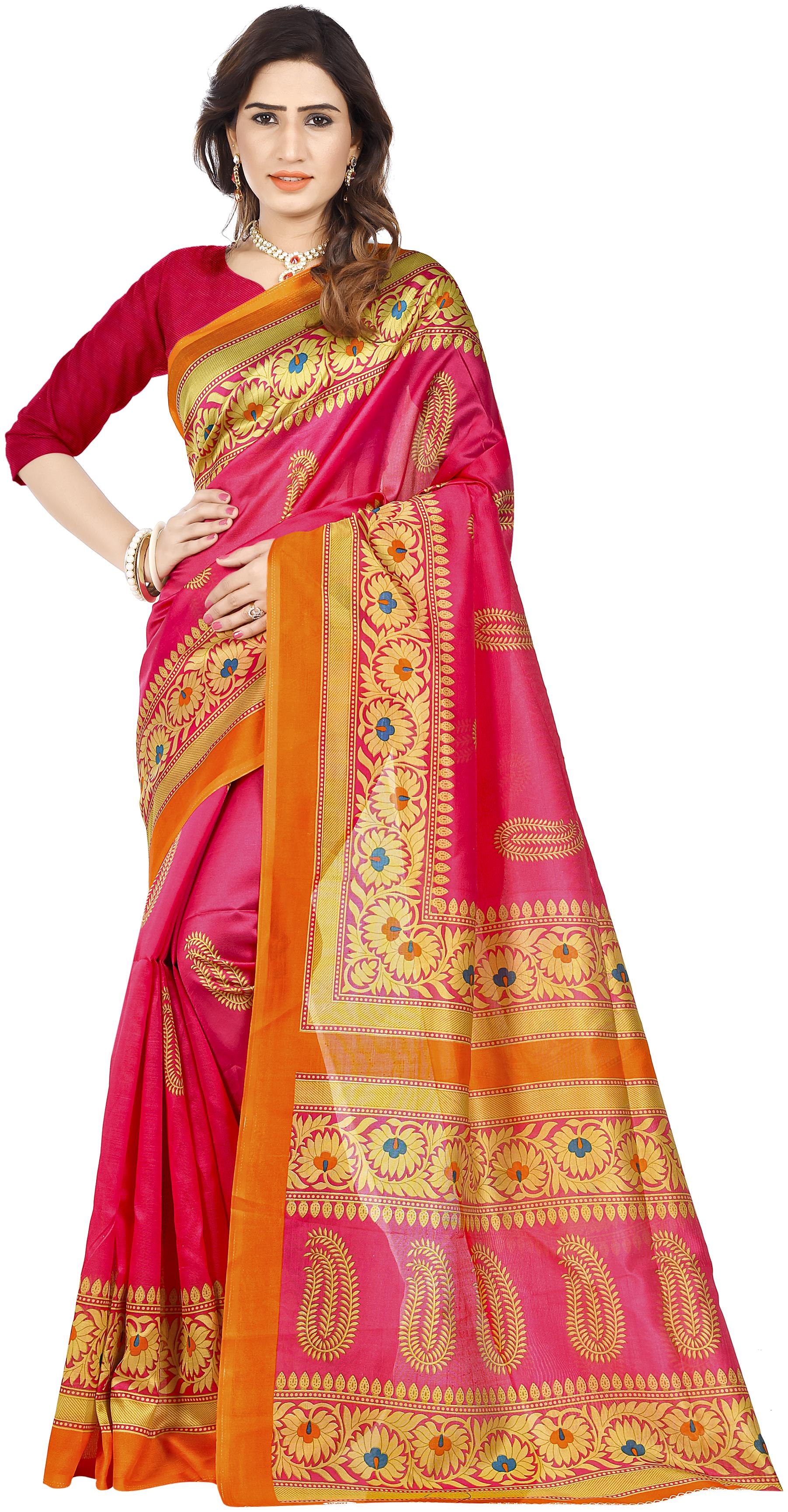

Marabout Bangalori silk saree With Blouse Piece - Pink