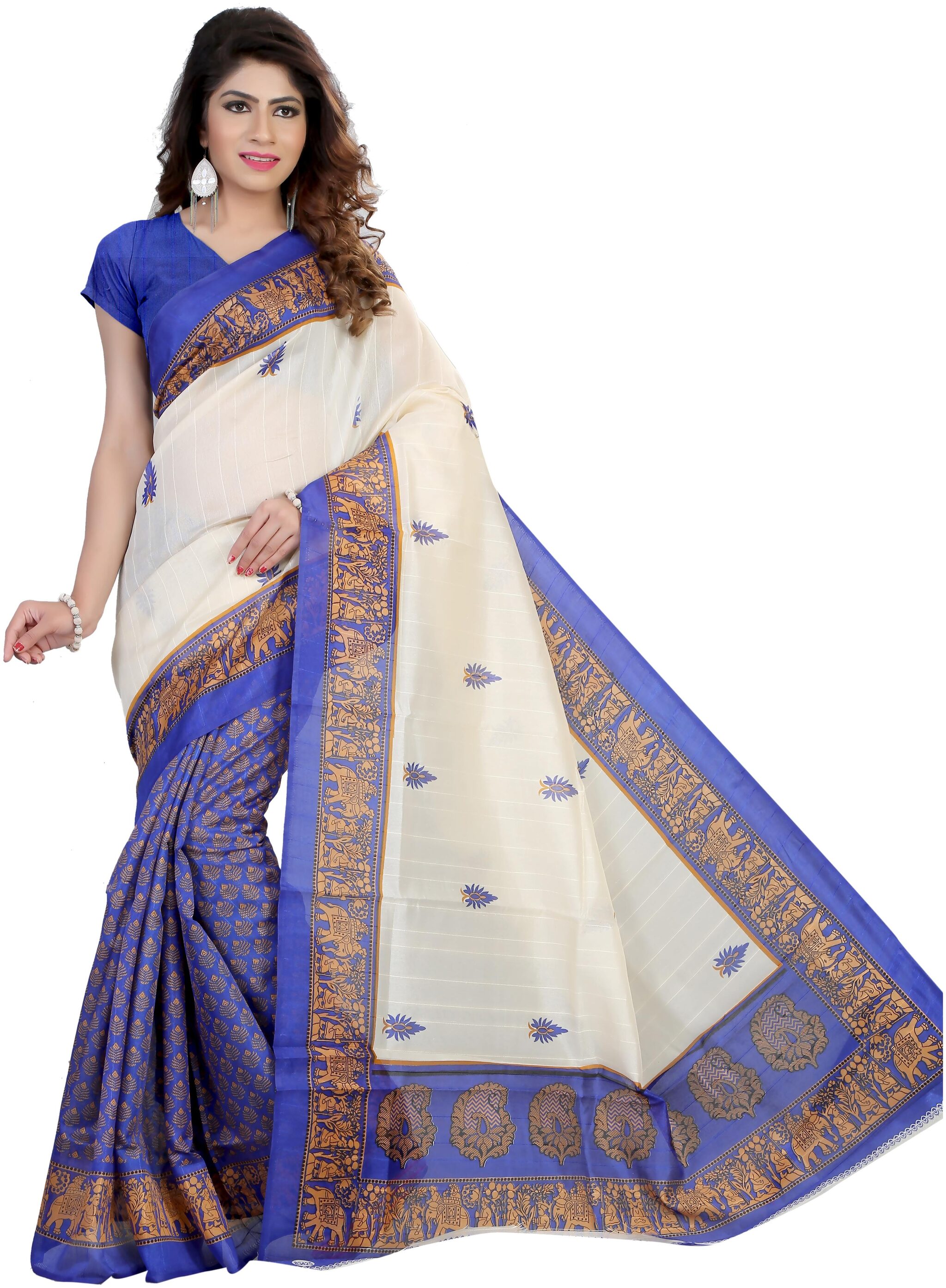 

Marabout Bangalori silk saree With Blouse pcs - Blue White