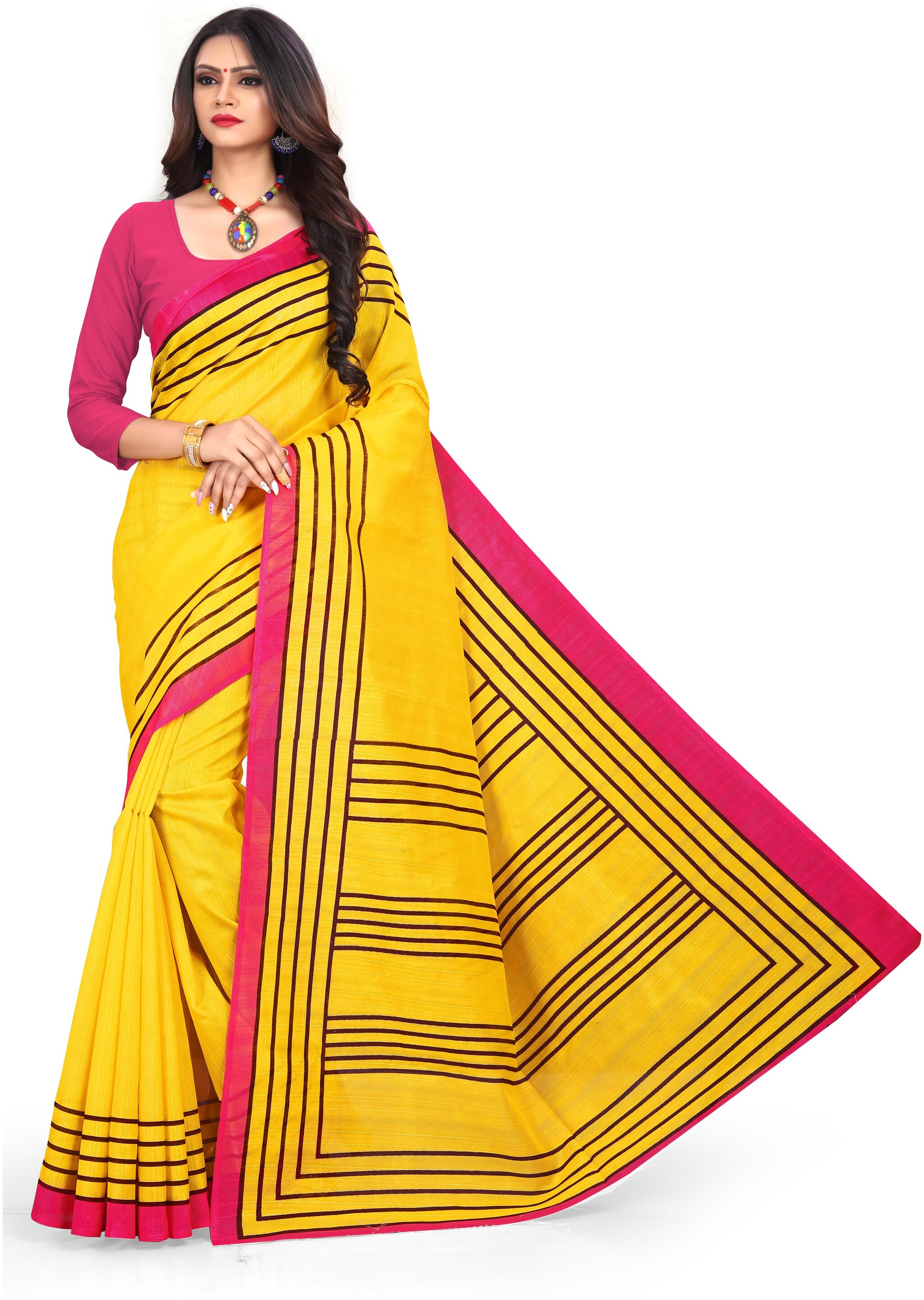 

Marabout Bangalori silk saree With Blouse Piece - Yellow