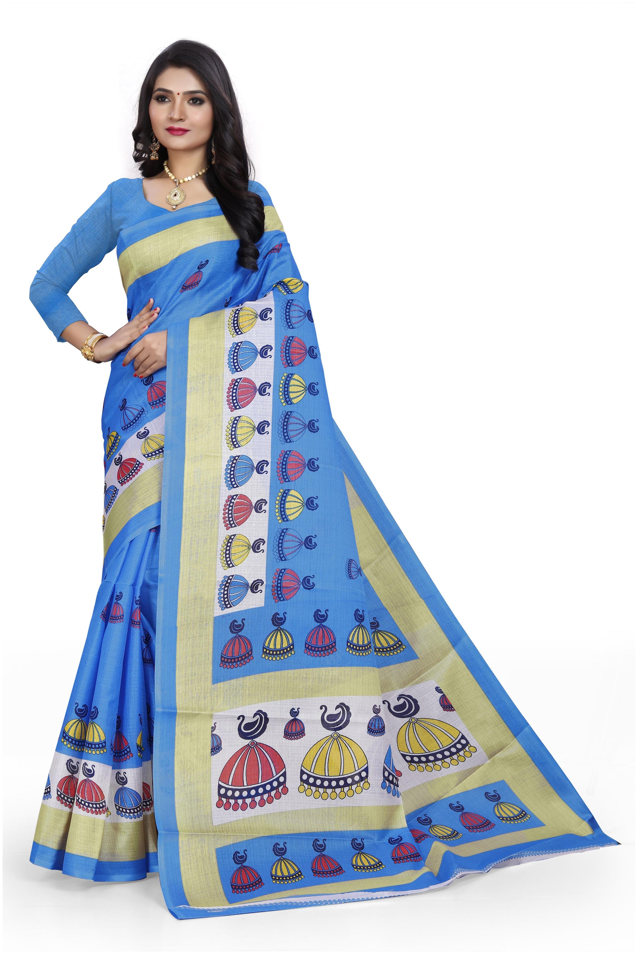 

Marabout Khadi Block Print Blue Regular Saree