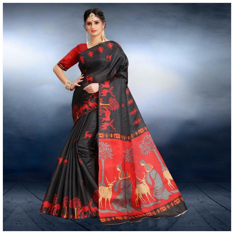 

Marabout Khadi Animal Print Black Regular Saree