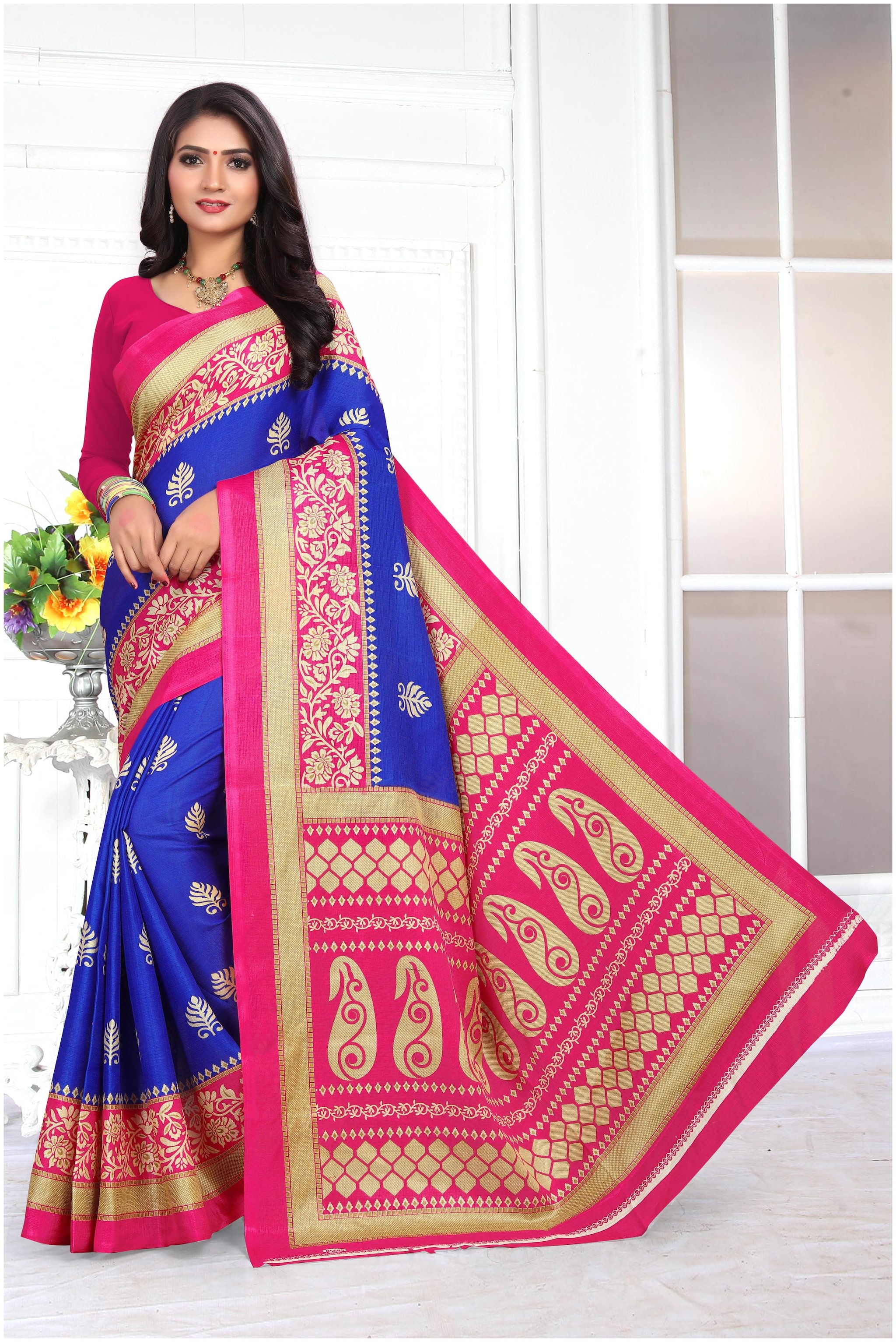 

Marabout Khadi Block Print Blue Regular Saree For Women