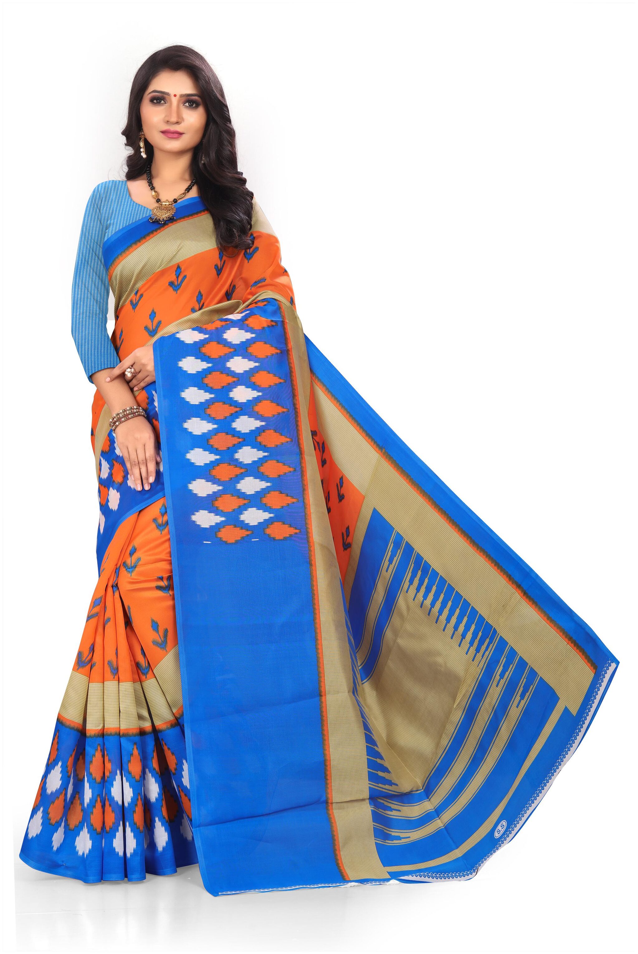 

Marabout Synthetic Block Print Orange Regular Saree For Women