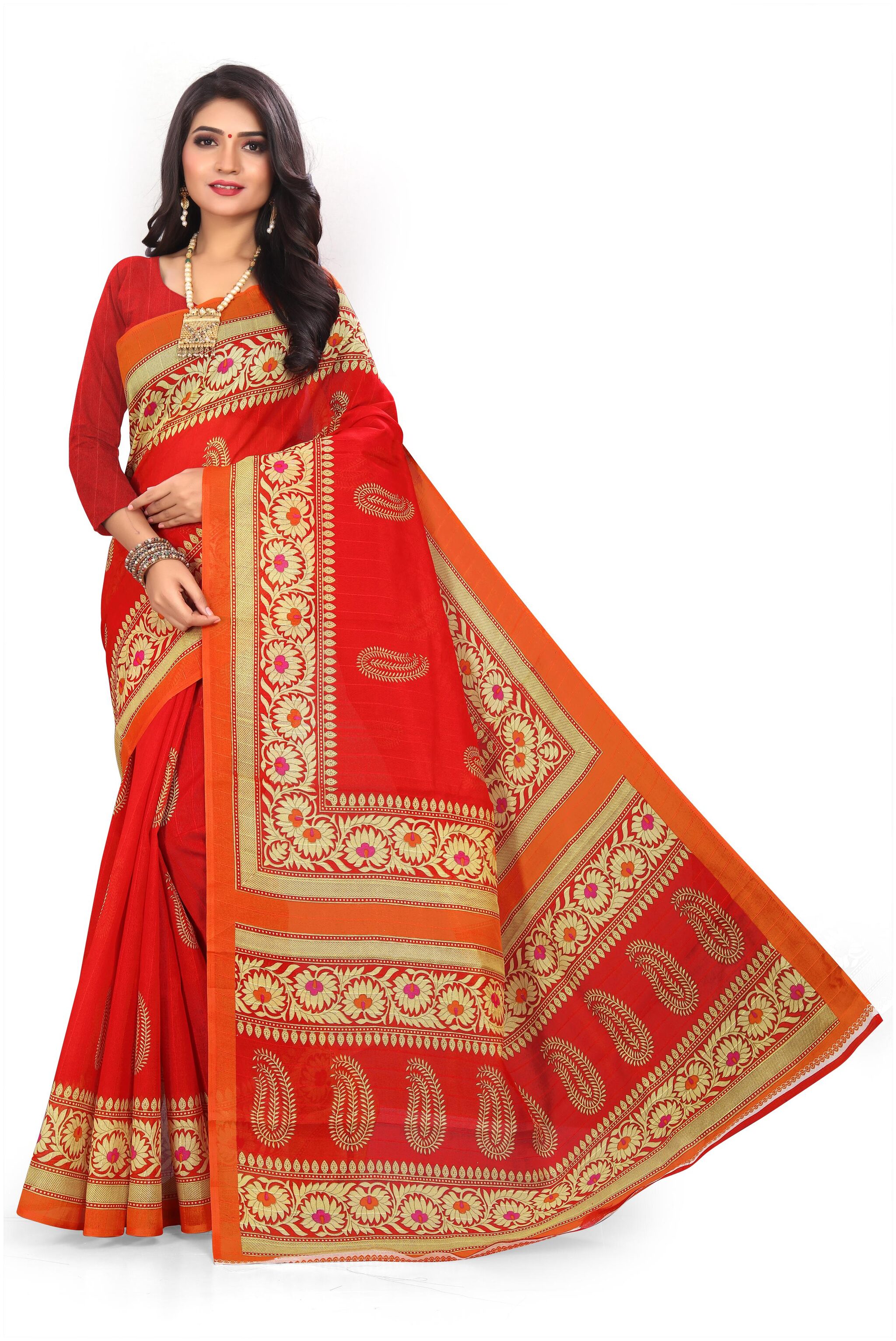 

Marabout Synthetic Geometric Red Regular Saree For Women