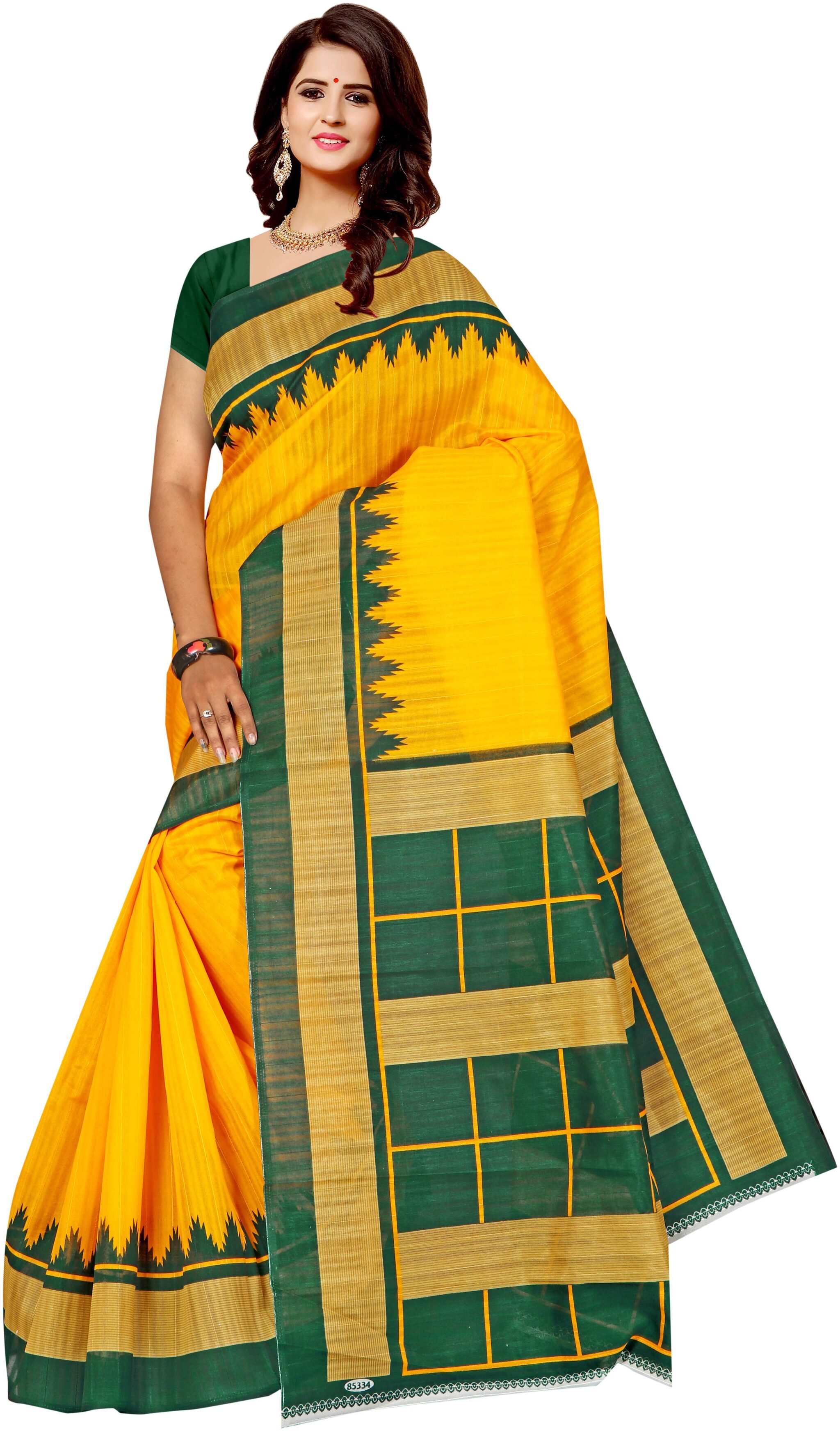 

Marabout Synthetic Checkered Yellow Regular Saree For Women
